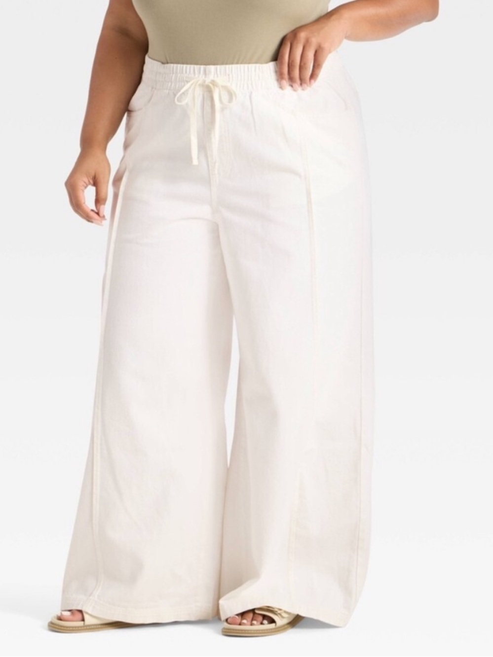 Universal Thread White High Rise Drawstring Wide Leg Relaxed Fit Beach Pants